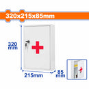 Caja Botiquín de primeros auxilios. Gabinete médico. Dimensiones externas (H*A*P): 12.5"x8.5"x3" (32x21.5x8.5cm) Espacio de almacenamiento: Botiquín cuadrado con 2 compartimentos de pared.