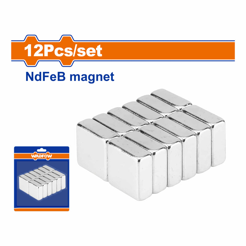 Imanes de neodimio (NdFeB) súper fuertes. Tamaño: 10x10x4mm Tratamiento de superficie: Niquelado. Set de 12 piezas. Magnetos