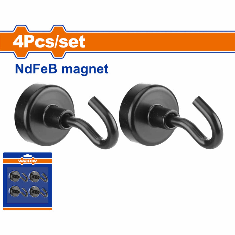 Ganchos magnéticos para colgar Imanes de neodimio (NdFeB) súper fuertes. Diámetro 20mm. Fuerza magnética: 3kg Tratamiento niquelado negro. Set de 4 piezas. Colgador. Organizador.