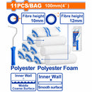 Rodillos para pintar 4"  Espuma y Poliéster.11 pzas. Ideal en interiores. Incluye Mango.