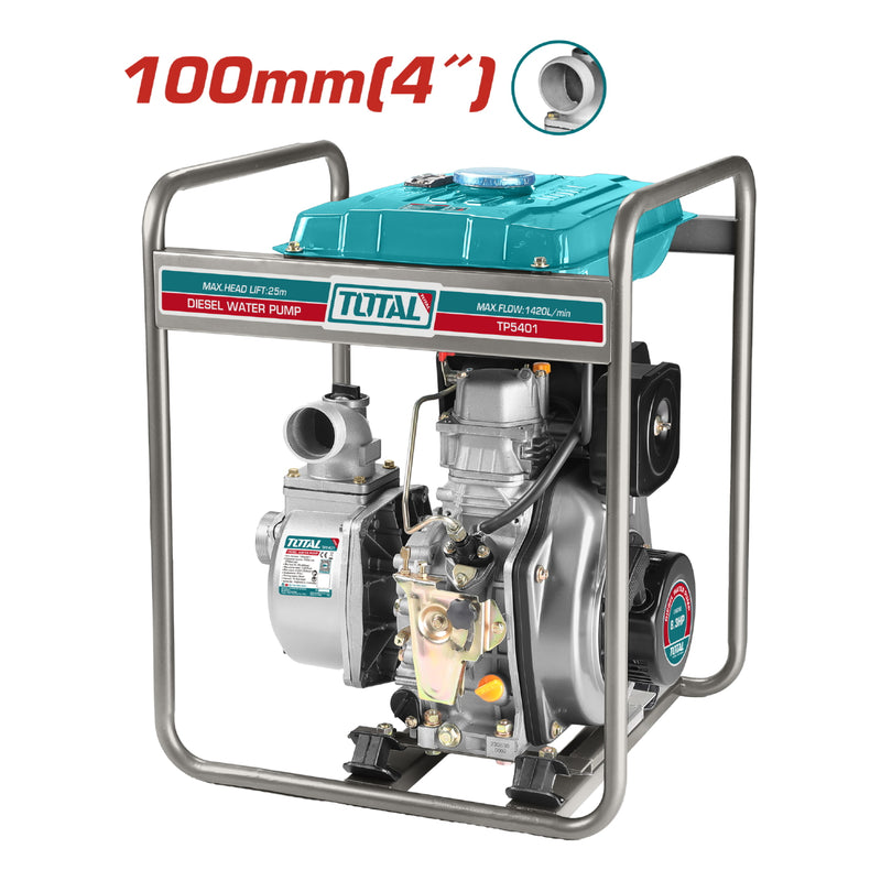 Bomba de agua diesel de 4" 1420L/min max 25mts 8.3HP . Encendido de cuerda