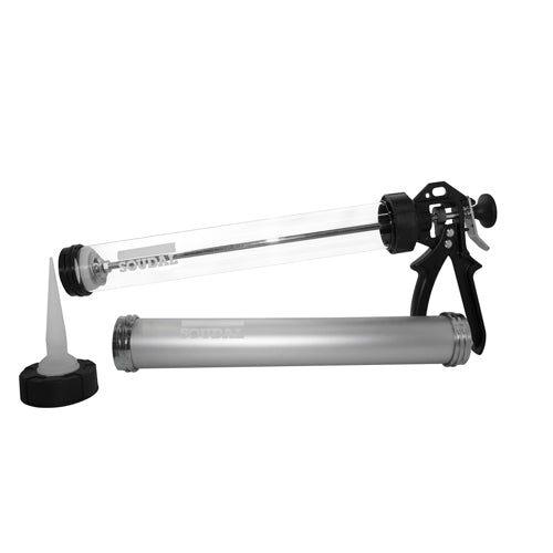 Pistola calafateadora de salchicha 600ml. para silicon estructural Incluye carcarza transparente Plastica y Metalica.