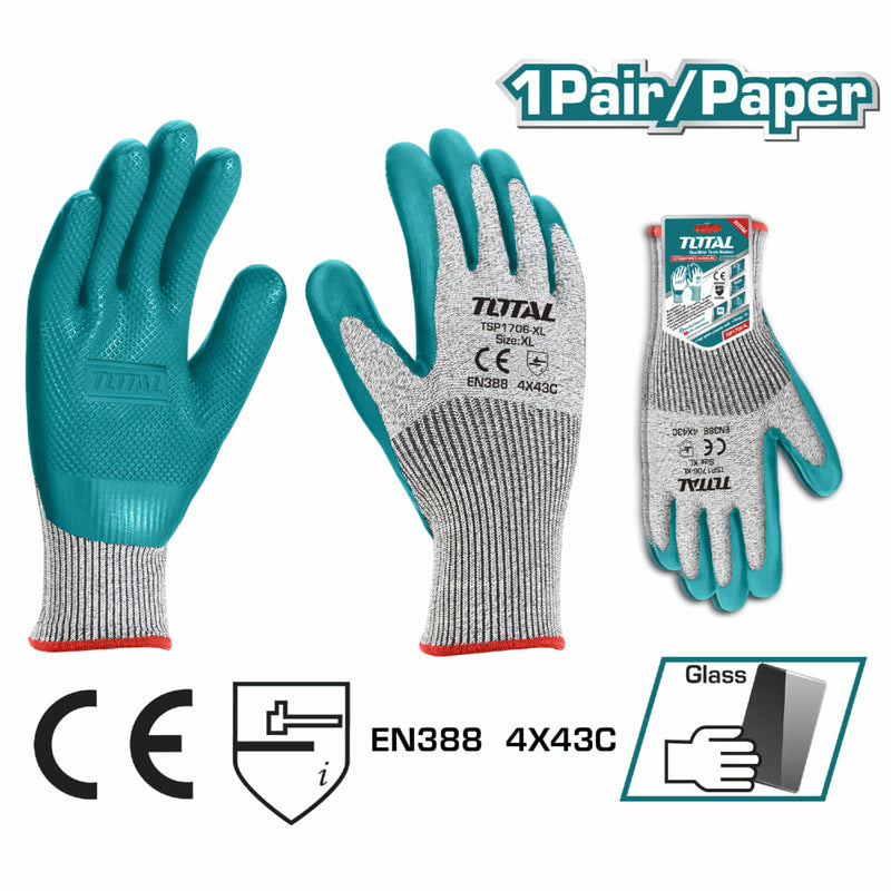 (1 par) Guantes resistentes a cortes y abrasiones. Medida 10 (XL). Capa de Látex en la palma y HPP