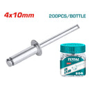 200/pza Remache 4x10mm. De extremo abierto . Aluminio.