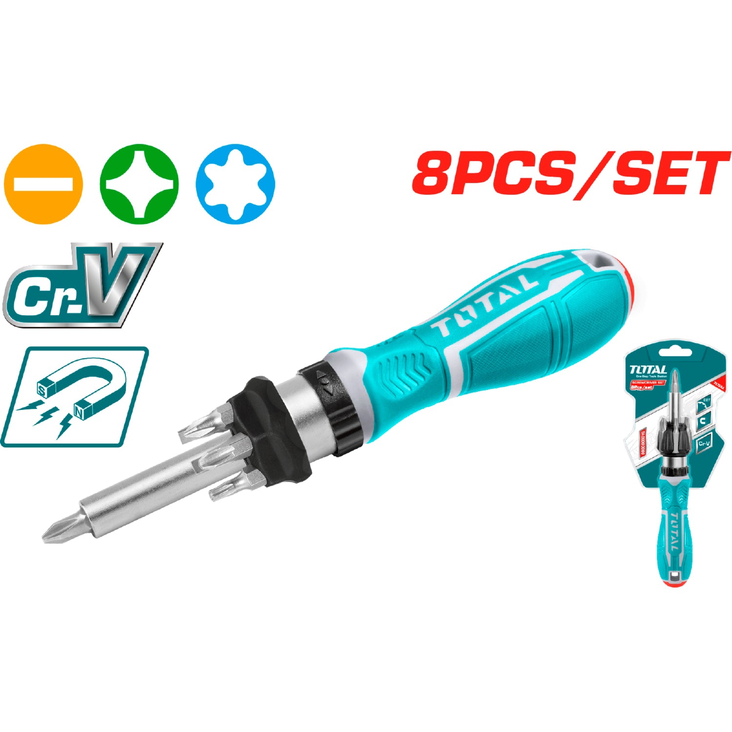 Destornillador con ratchet 8 pcs intercambiables