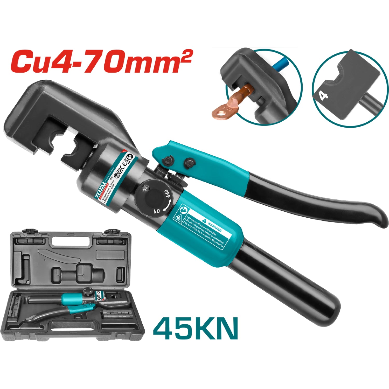 Prensa Hidráulica, Tamaño: 4-70mm2; Presión De Trabajo:45 KN, Corte: 11 mm, Corte Hexagonal