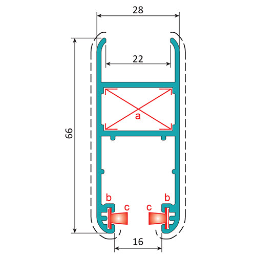 Perfil Hoja Perimetral de 28x66 HV 22 mm. Espesor 1.4 mm. Largo 5.85 mts. Acabado Lacado Blanco.