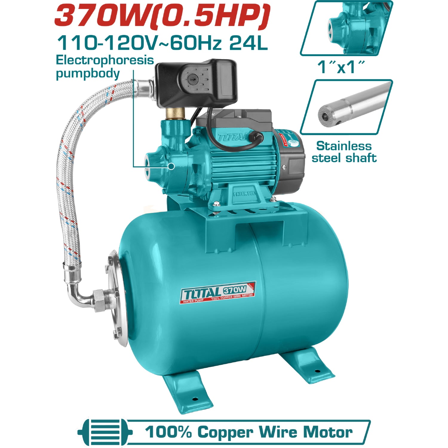 Bomba presión constante automática 0.5 HP con tanque de presion de 24L 110/60htz