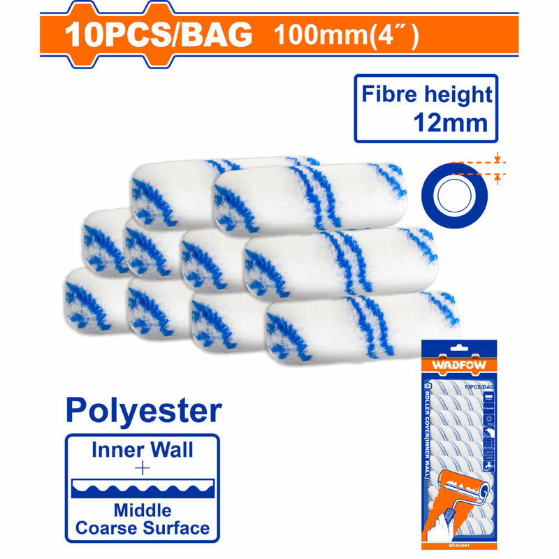 Rodillos para pintar en Interiores 4" Alt.12mm. Poliéster. (Set de 10 piezas)