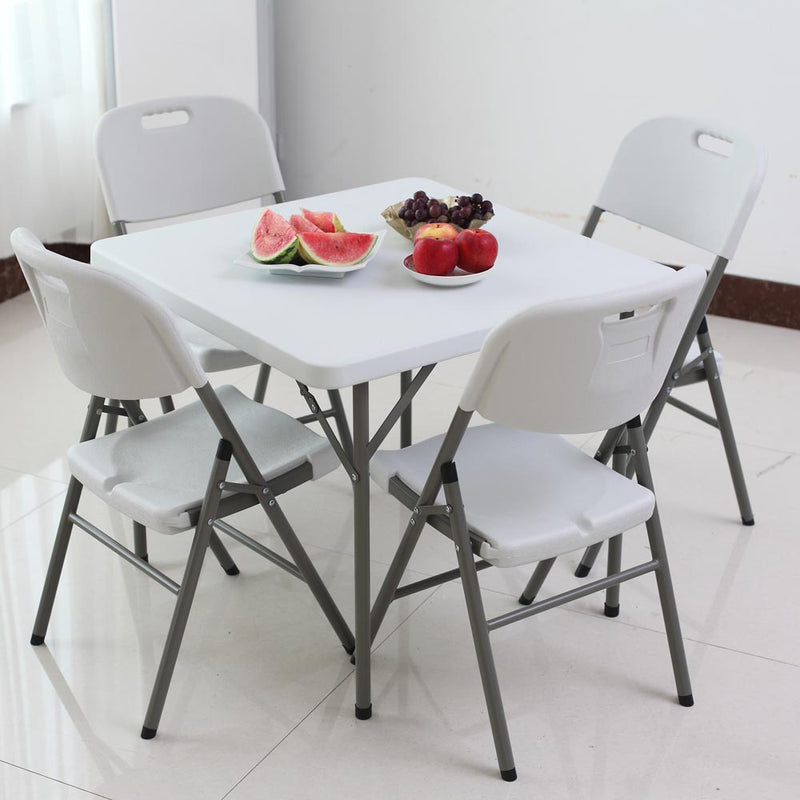 Mesa plástica plegable cuadrada 34"x34" (HDPE) con marco de acero revestido. Medidas 86 cm x 86 cm.