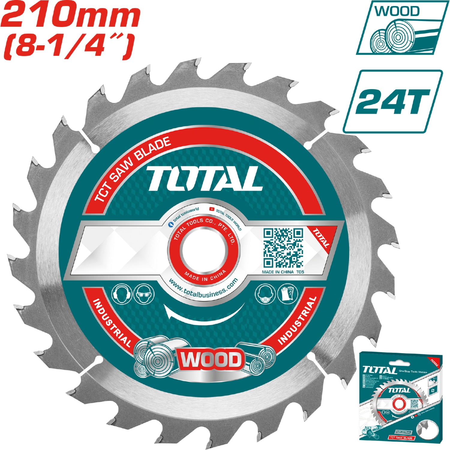 Disco corte madera 210mm(8-1/4") 24T,arbor:30mm 16mm and 25.4mm ring