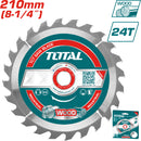 Disco corte madera 210mm(8-1/4") 24T,arbor:30mm 16mm and 25.4mm ring