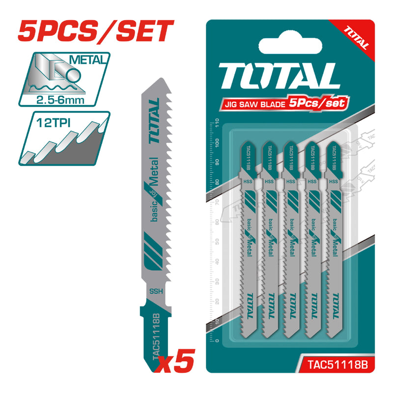 5pza cuchillas caladora para metal  2.5-6.0 mm . Largo 50mm,spaciado dientes:1.9-2.3mm.