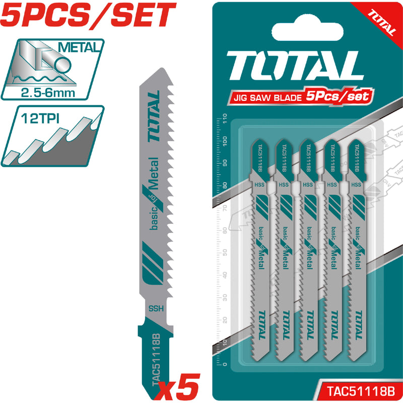 5pza cuchillas caladora para metal  2.5-6.0 mm . Largo 50mm,spaciado dientes:1.9-2.3mm.
