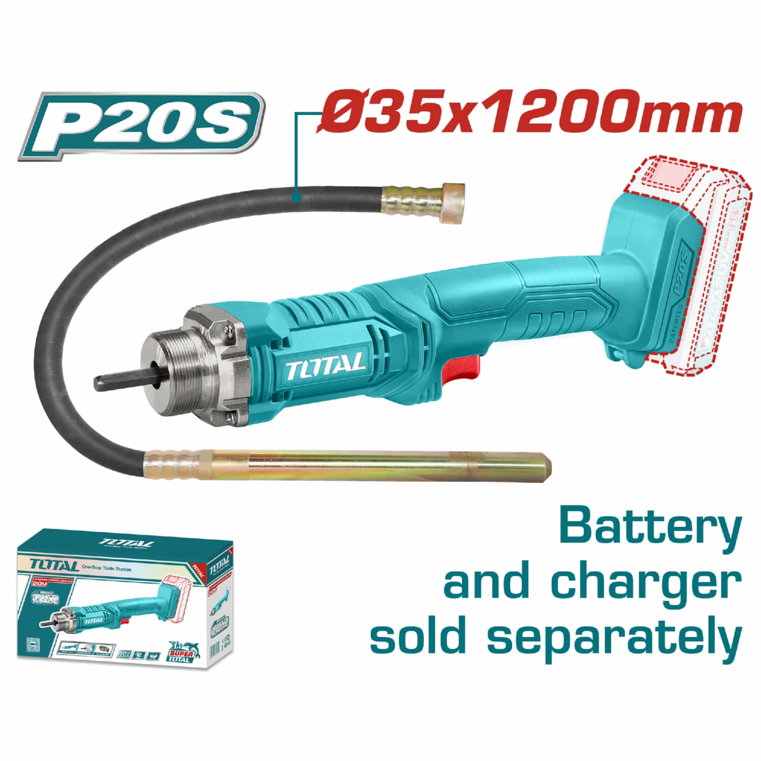 Vibrador de concreto 20V inalámbrico TOTAL