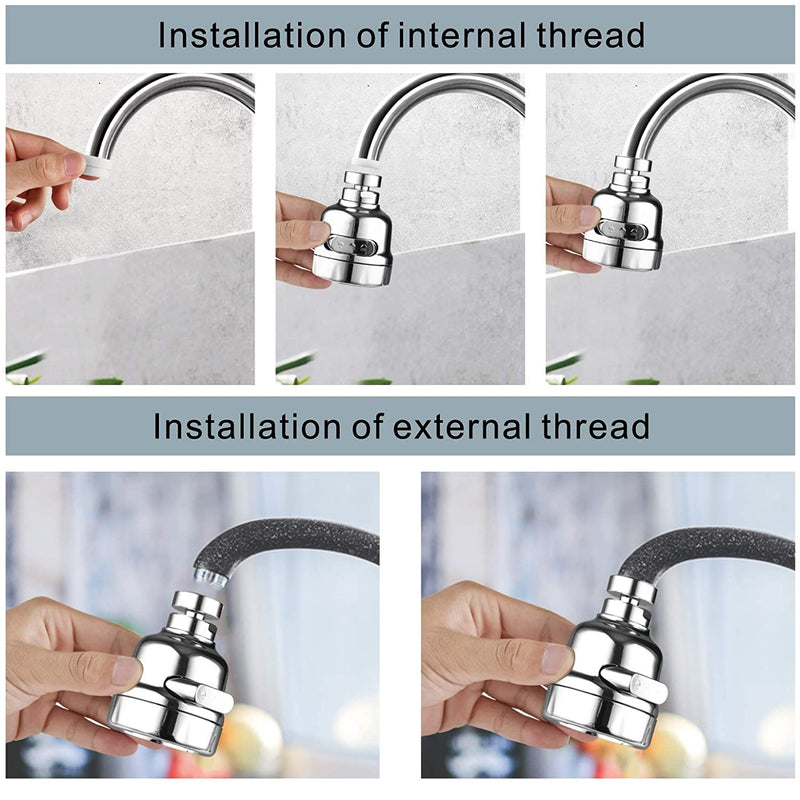 Boquilla para grifo de rotación de 360º con 3 modos de pulverización.