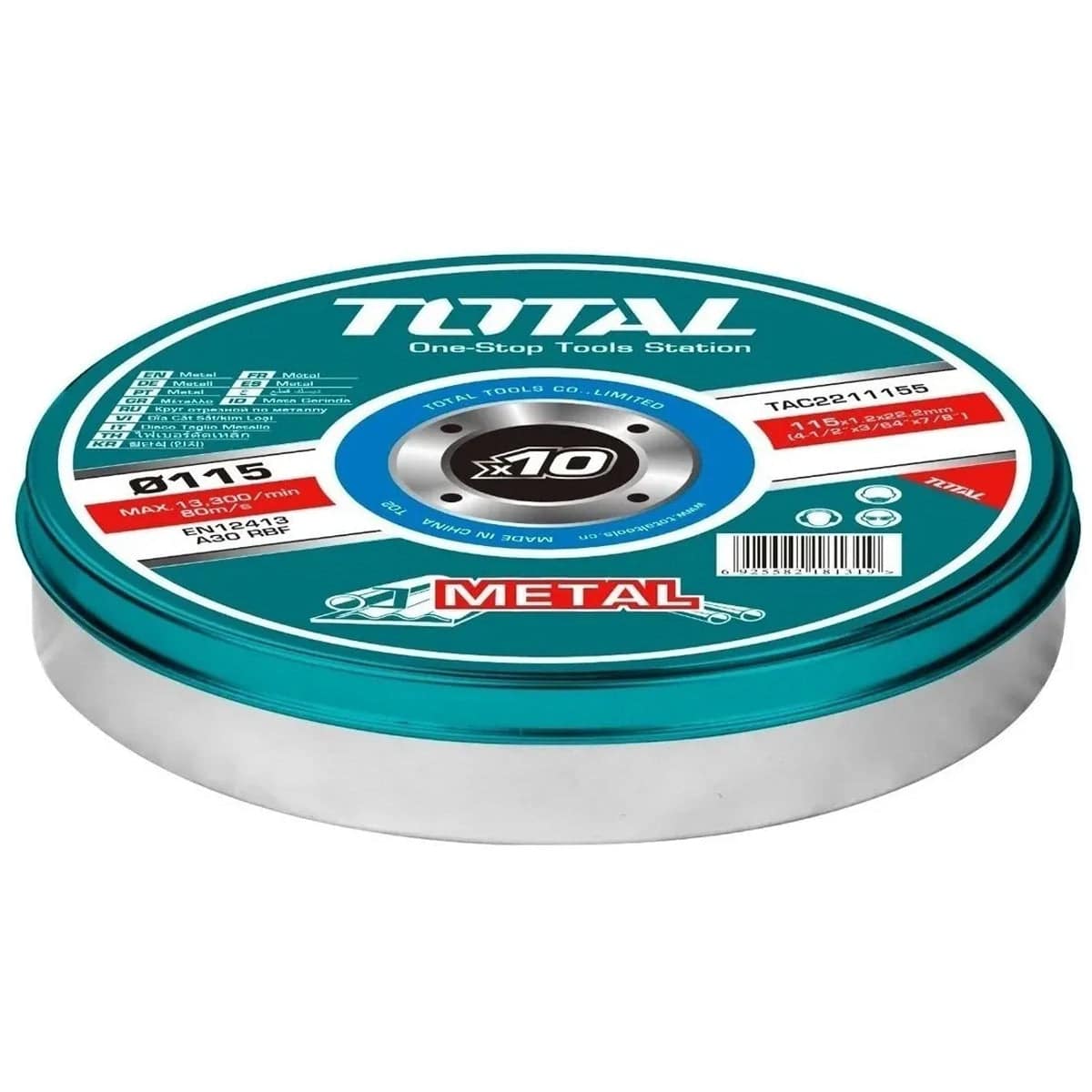 Kit En Lata 10 Discos Corte Metal 4 1/2"X1.2 Mm X7/8" Centro Plano