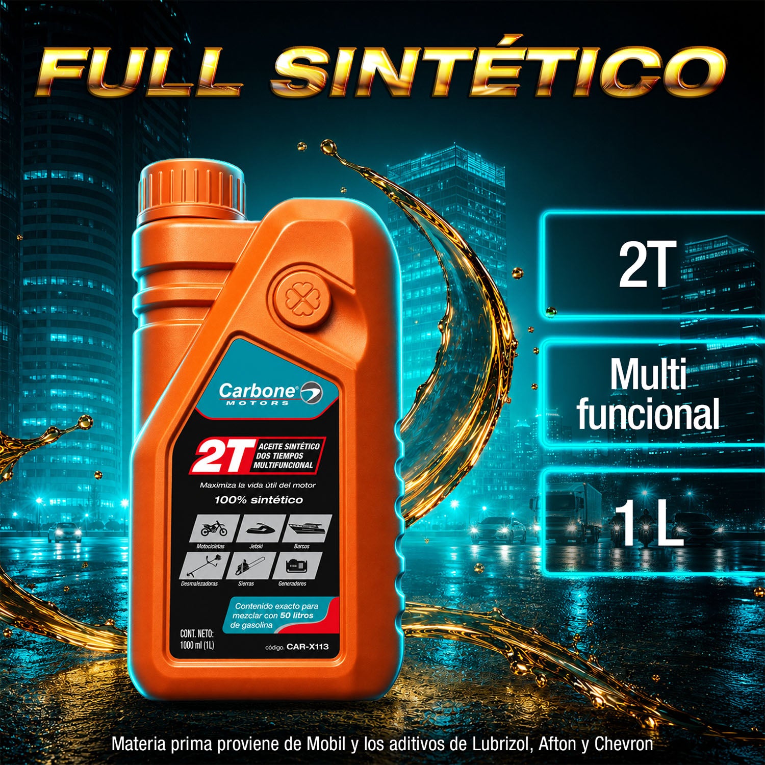 ACEITE 2T DE MOTOR DOS TIEMPOS FULL SINTETICO PARA MOTORES GASOLINA 2 ciclos (1 litro)