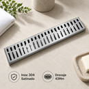 Desague Drenaje de piso rectangular grande de 600x104 mm de lujo. Inox 304 satinado. Drenaje 43mm.