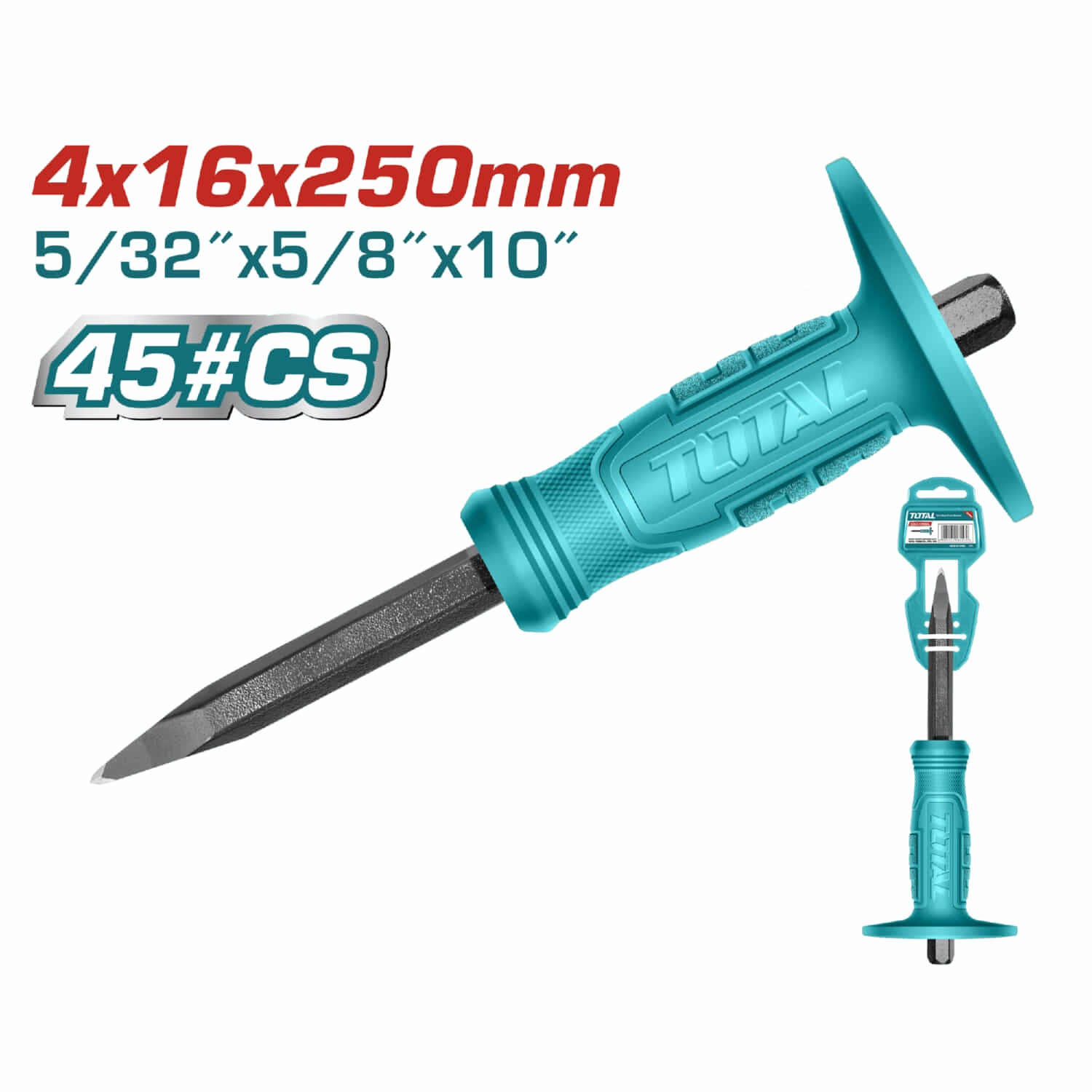 Cincel de 4mm cabeza, mango 16 mm largo 250 mm. Alta calidad igual a stanley