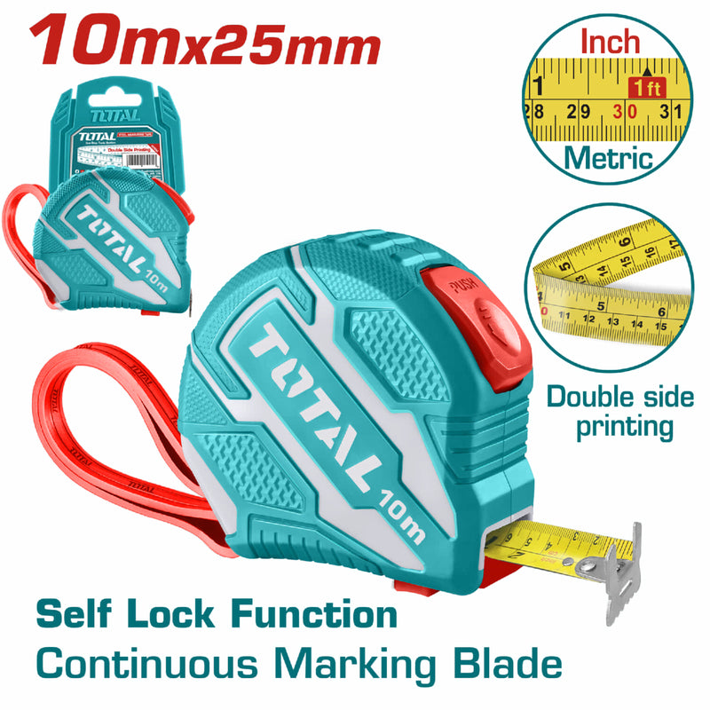 Cinta métrica 10mts x 1". Métrico y pulgadas