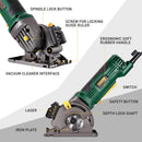 Mini sierra circular compacta 3-3/8" con guía láser, 3 hojas de sierra.