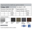 Hoja Puerta Abatible 52x87 mm Apertura Exterior. Espesor 1.5 mm. Largo 5.85 mts. Acabado Anodizado N