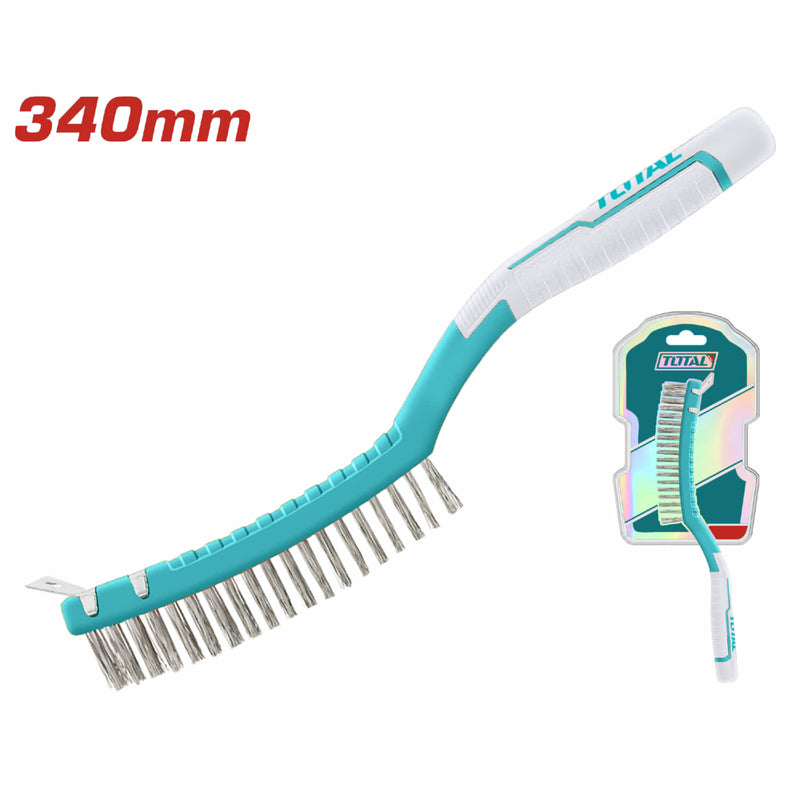 Cepillo de Alambre de Acero con mango de plástico. 340 mm. 3 filas.(Incluye cuchillo de pala)