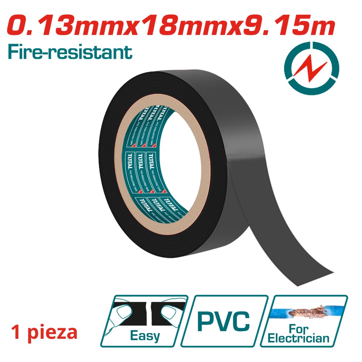 Gutapercha Tape Eléctrico de PVC, 18mmX9.15m, Color Negro, Ancho 18mm, Espesor 0.13mm (1 pza)