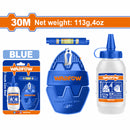 Tira línea 30mts de largo. Incluye una botella de tiza, un nivel de burbuja y polvo azul. Chalk line tiza hilo