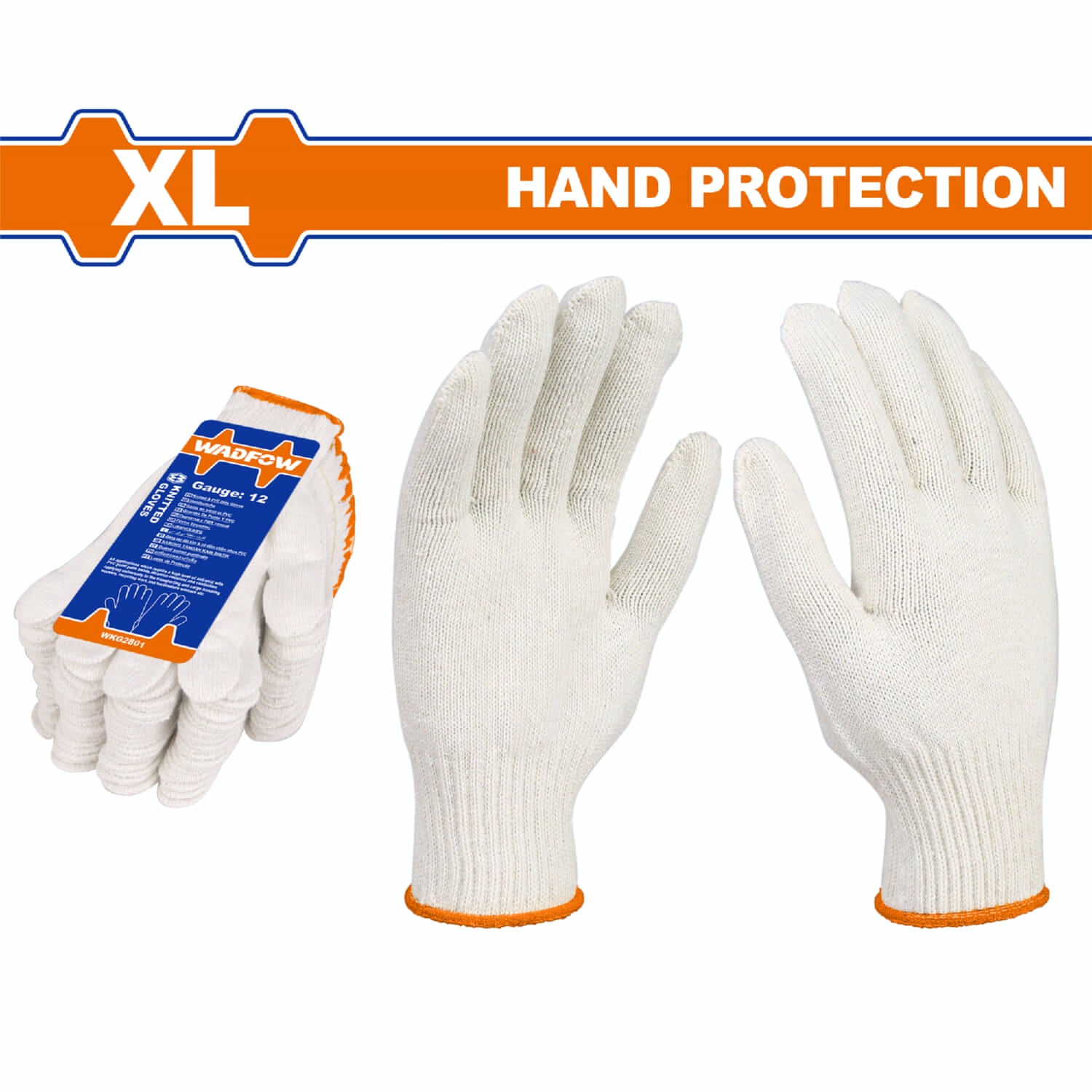 Guantes de algodón 12 pares/Pack blanco tejido. Calibre 10(XL). Se vende 12 pares/Pack