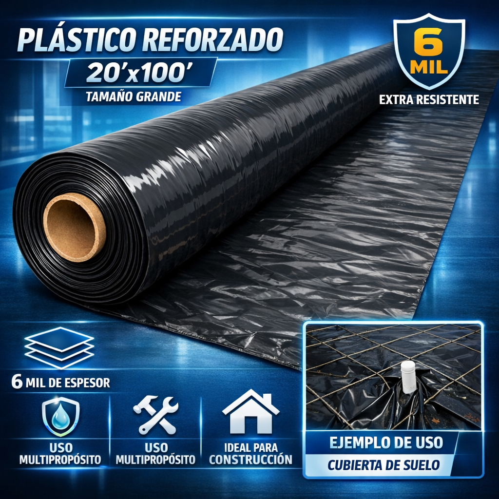 Rollo plastico negro de trabajo pesado para construcción multipropósito de 20pies x 100pies x 6 mil