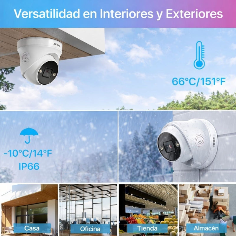 Cámara IP PoE 4K Tipo Domo Exterior Con Visión Nocturna Color 30m y Detección de Personas, Rostros, Mascotas y Vehículos con Audio Bidireccional.