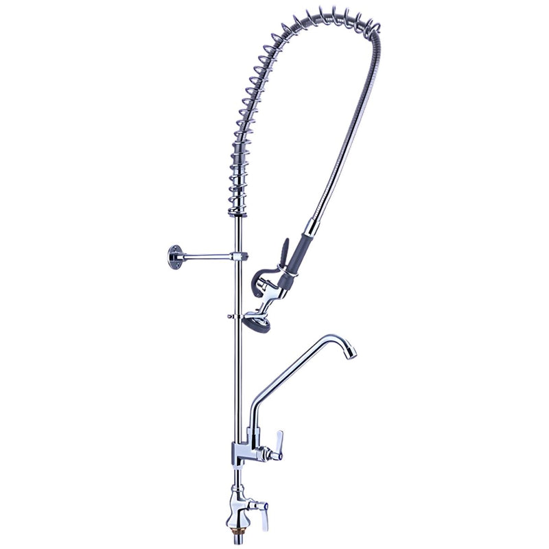 Grifo Industrial de Pared con Ducha Flexible y Monomando para Cocina comercial o Lavaplatos de Alto Uso. Llave grifo prelavado.