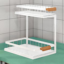 Organizador De Dos Niveles Con repisas Deslizantes. Estante de Almacenamiento para Cocina o Baño 37x36.5x27cm. Color banco.