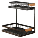 Organizador De Dos Niveles Con repisas Deslizantes. Estante de Almacenamiento para Cocina o Baño 37x36.5x27cm. Color negro.