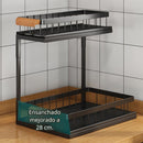 Organizador De Dos Niveles Con repisas Deslizantes. Estante de Almacenamiento para Cocina o Baño 37x36.5x27cm. Color negro.