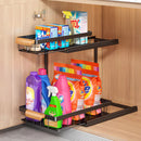 Organizador De Dos Niveles Con repisas Deslizantes. Estante de Almacenamiento para Cocina o Baño 37x36.5x27cm. Color negro.