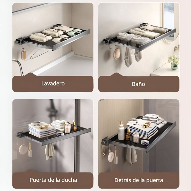 Estante Retráctil con malla Multiusos Para Baño Y Lavandería. Repisa Plegable Con Ganchos. 45x42.5cm