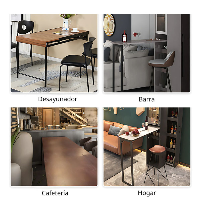 Mesa Plegable De Pared Con Soporte Hidráulico. Escritorio Retráctil Práctico y Resistente Para Espacios Reducidos. Desayunador Abatible.