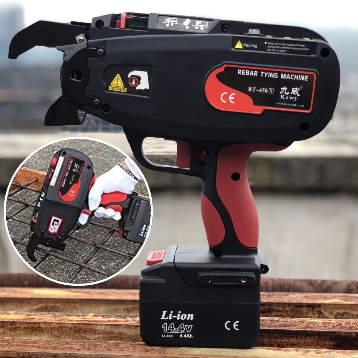 Máquina Atadora De Barras de Esfuerzo Modelo RT450S. Pistola Amarradora de Varillas Automática Manual. 300 x 105 x 300 mm .14.4 V.