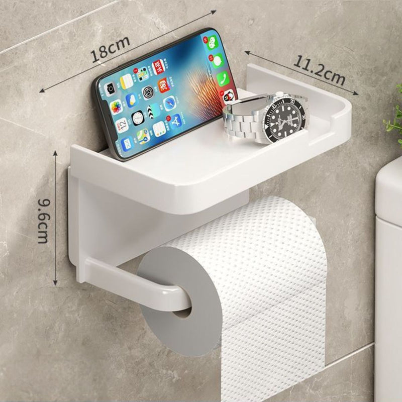 Portar rollos de Papel Higiénico con Bandeja para celular. Color blanco.