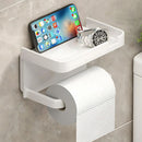 Portar rollos de Papel Higiénico con Bandeja para celular. Color blanco.