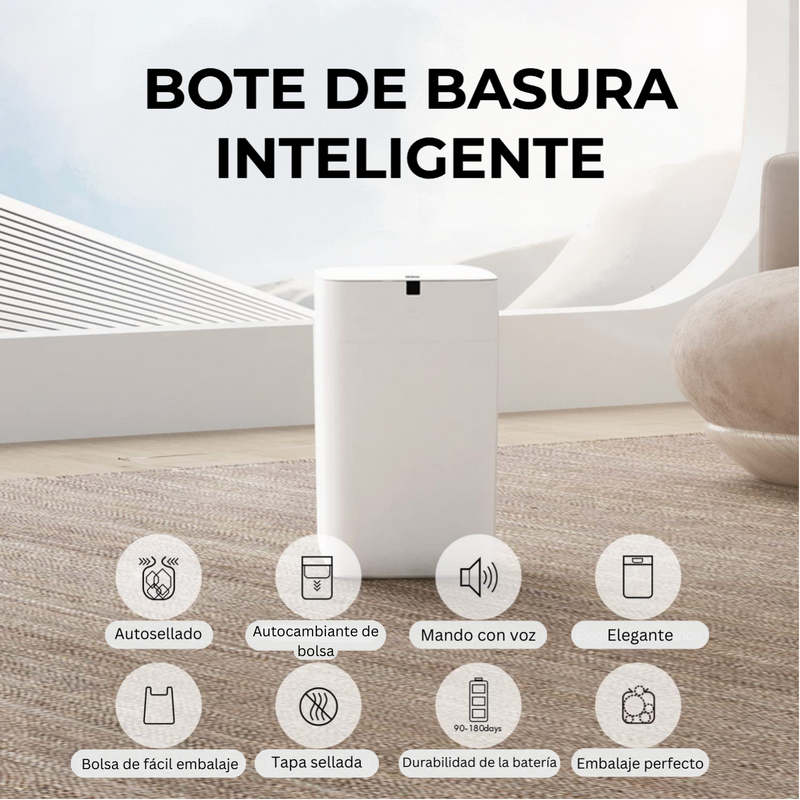 Basurero inteligente de 4 galones, con autosellado y cambiador de bolsa automático, sensor de movimiento sin contacto, con tapa. AIRDEER