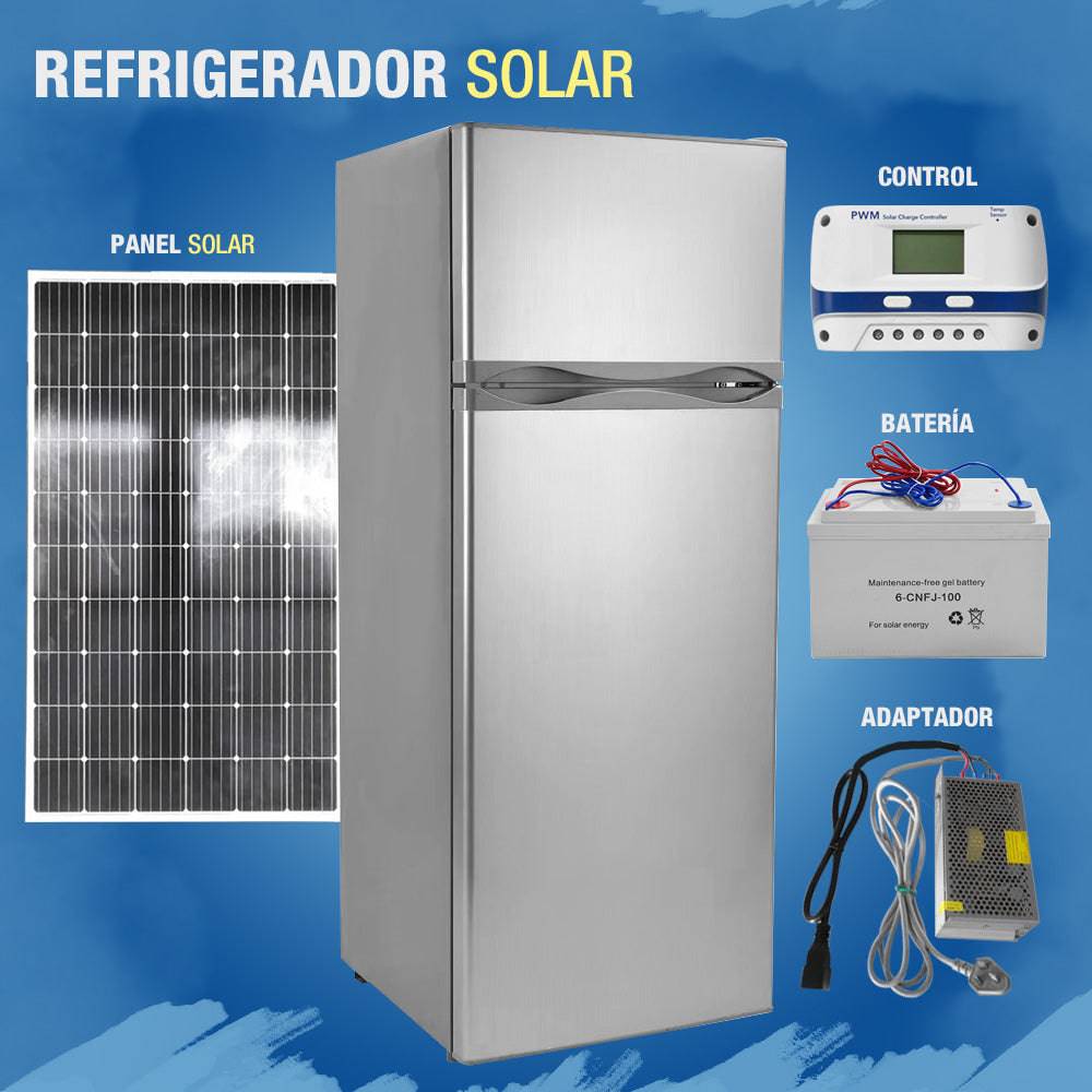 Refrigerador Nevera Solar 218L 80W DC 12V/24V.Panel Solar 300W 2 Puertas. 550X570x1395mm.