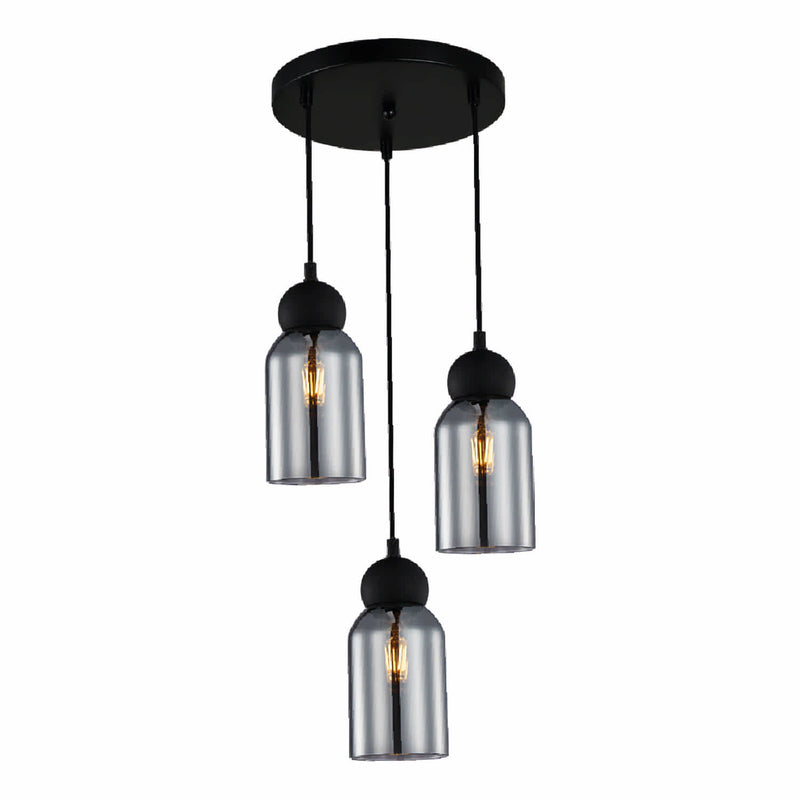 Lámpara Colgante Moderna de Vidrio Negro Ahumado 3XE27 300x1200mm Ideal para Comedores, Cocina y Salas de Estar. Diseño estilizado y Moderno. Lámpara Colgante Estilo Industrial.