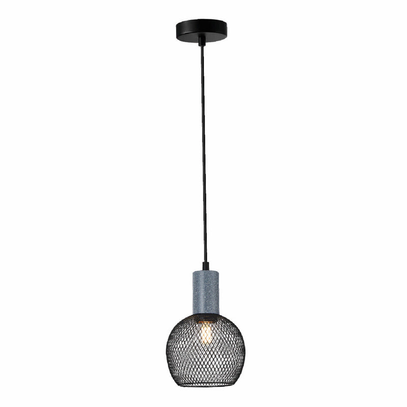 Lámpara Colgante Sofisticada de Malla Negra 1XE27 de Hierro 150x1000mm Ideal para Comedores, Cocinas y Salas de Estar. Lámpara Colgante de Alambre Estilo Jaula.