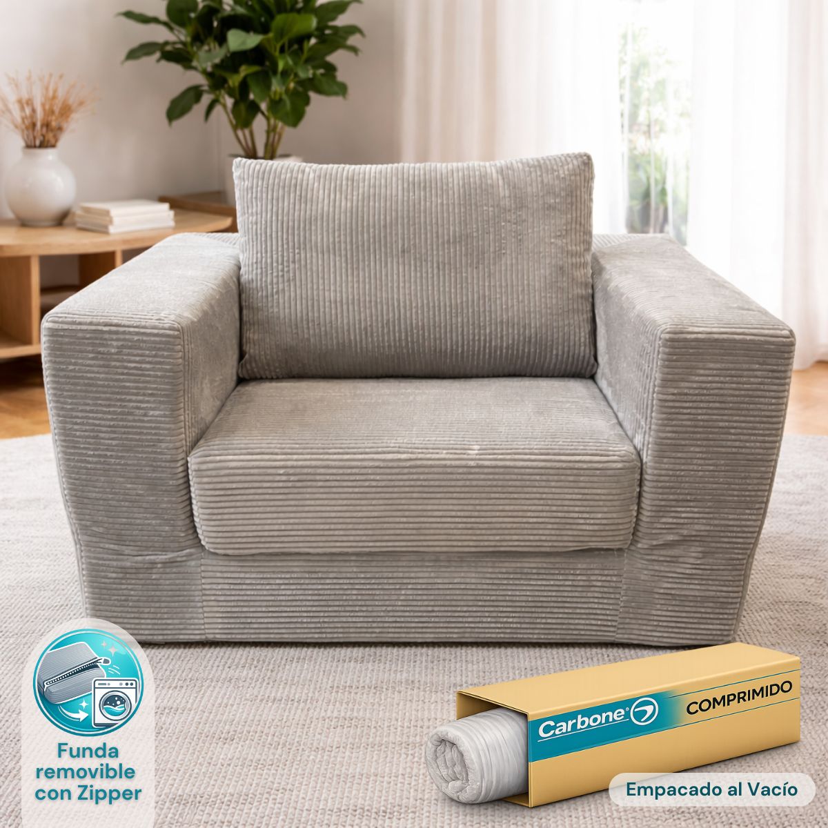 Sofá empacado al vacio Memory Foam de alta densidad 124X84X70cm Color Light gray 21