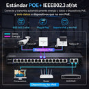 Switch PoE Gigabit 16 Puertos IEEE 802.3af/at con 30W por Puerto y 156W Total. Conmutador de 1000Mbps y 300m Extensión con Protección 4KV