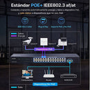 Switch PoE Gigabit 24 Puertos IEEE 802.3af/at con 30W por Puerto, 156W Total. Conmutador de 1000Mbps y Extensión 300m con Protección 4KV.